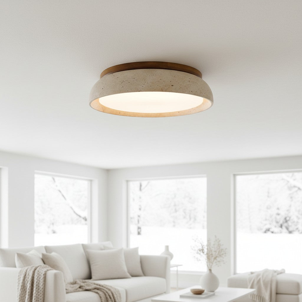 Plafonnier sculptural en travertin Travira - Lumière d'ambiance douce pour chambre, salon ou entrée