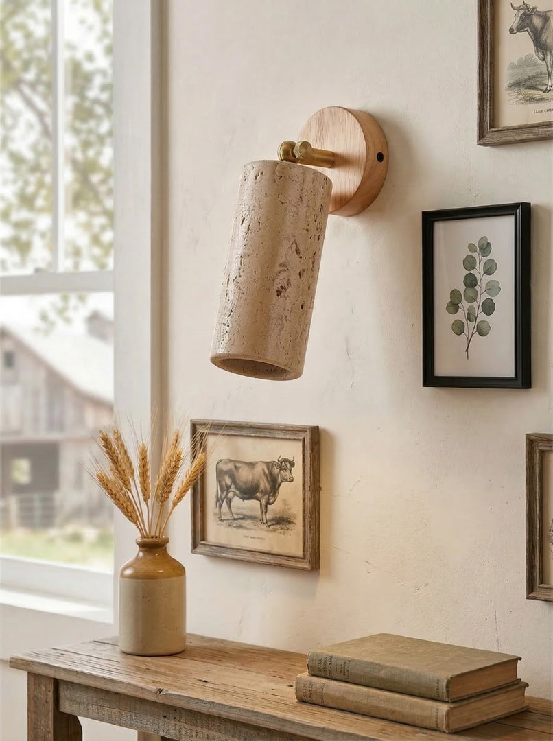 Aplique de pared cilíndrico de travertino