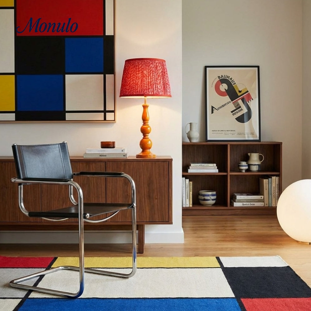 Lampe de table sculpturale Grainora avec base en grain de bois naturel et abat-jour en tissu pour intérieurs chaleureux