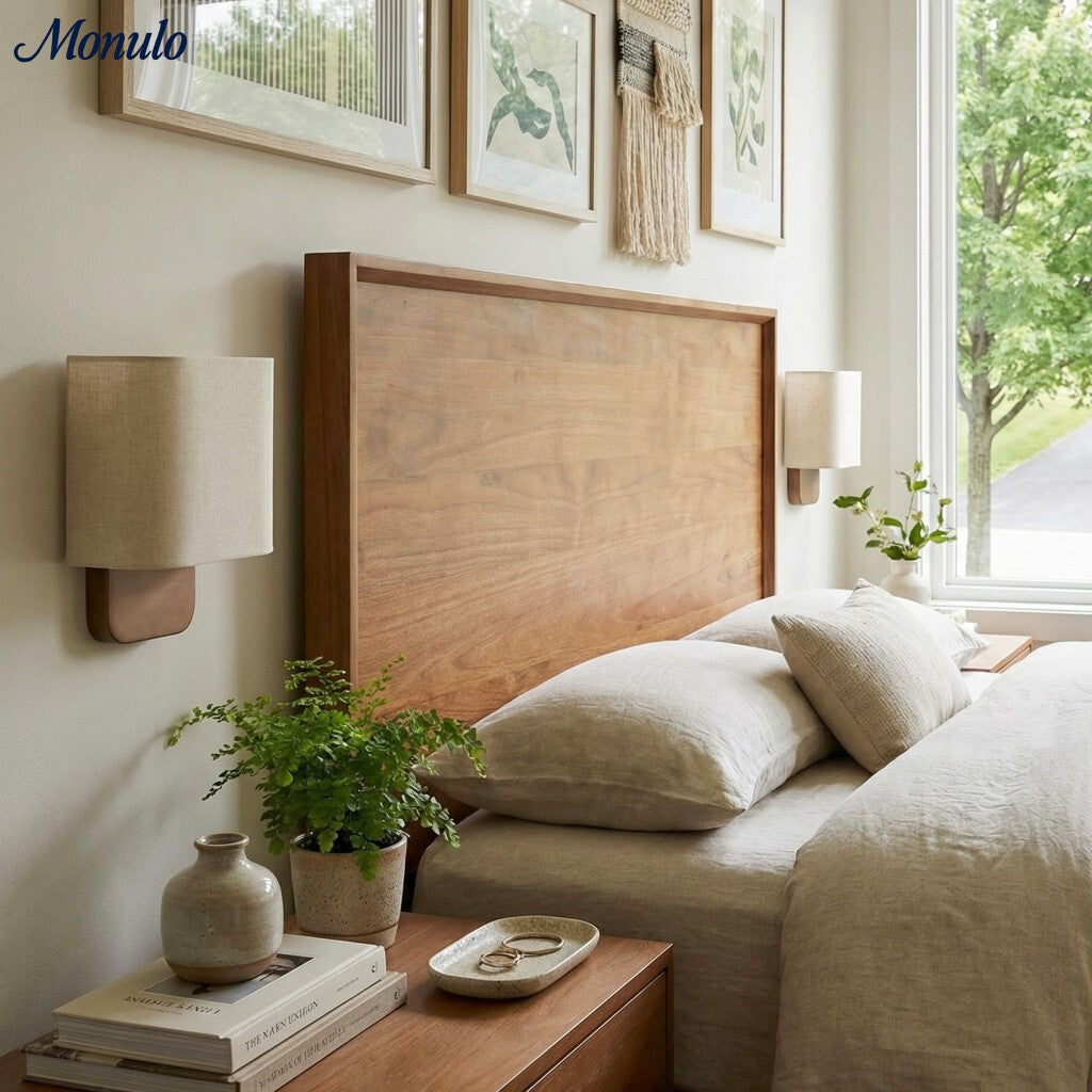 Nolvara Aleena Soft Fabric Luxe Metal Fabric Wall Sconce for Bedroom Reading Light