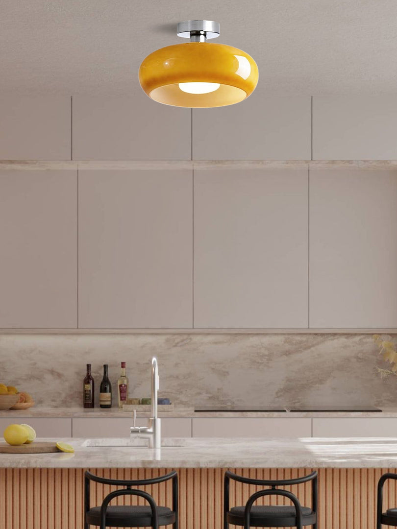 Retro Brass Bauhaus Glass Disc Ceiling Lamp