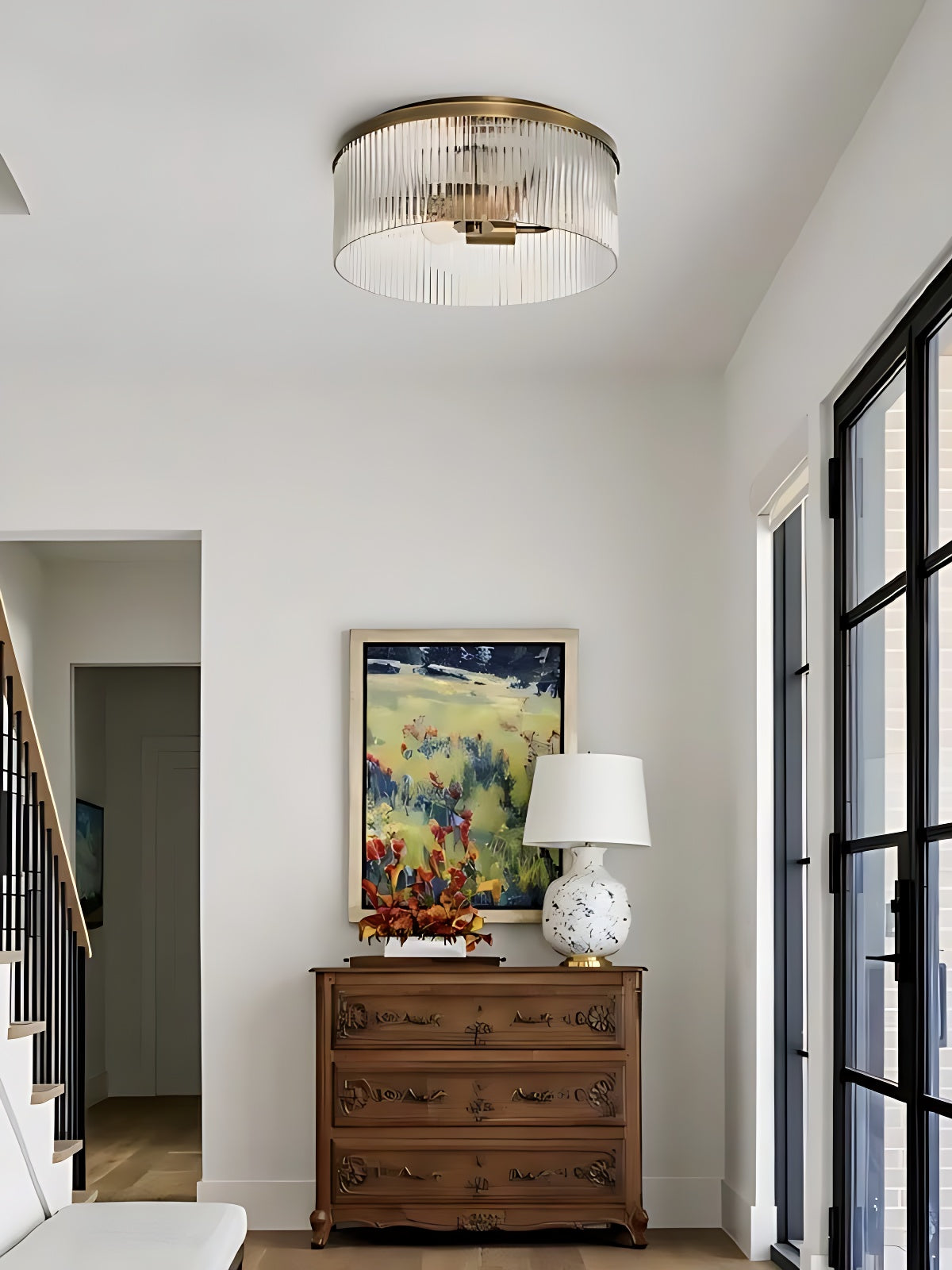 Bravira Elegant Ribbed Glass Flush-Mount Ceiling Light – Modern Low-Profile Fixture for Bedroom