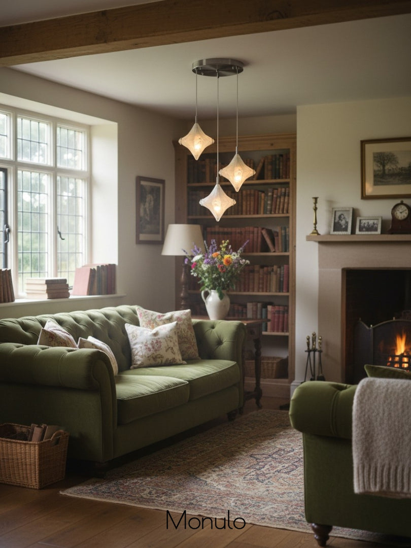 Art Deco Star Staircase Pendant Light – Frosted Glass Hanging Fixture –  Astris Altair