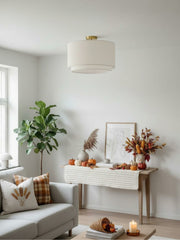 Lámpara de techo de doble tambor Dumora - Pantalla de tela, montaje empotrado, elegancia