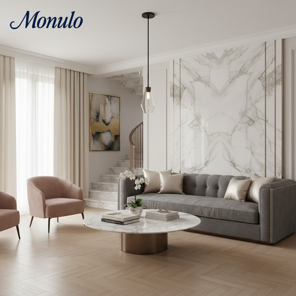 Merin Geometric Glass Chandelier – Modern Architectural Lighting for Dining Room or Foyer