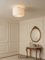 Load image into Gallery viewer, Dumora Double Drum Ceiling Light - Fabric Shade Flush Mount Elegance
