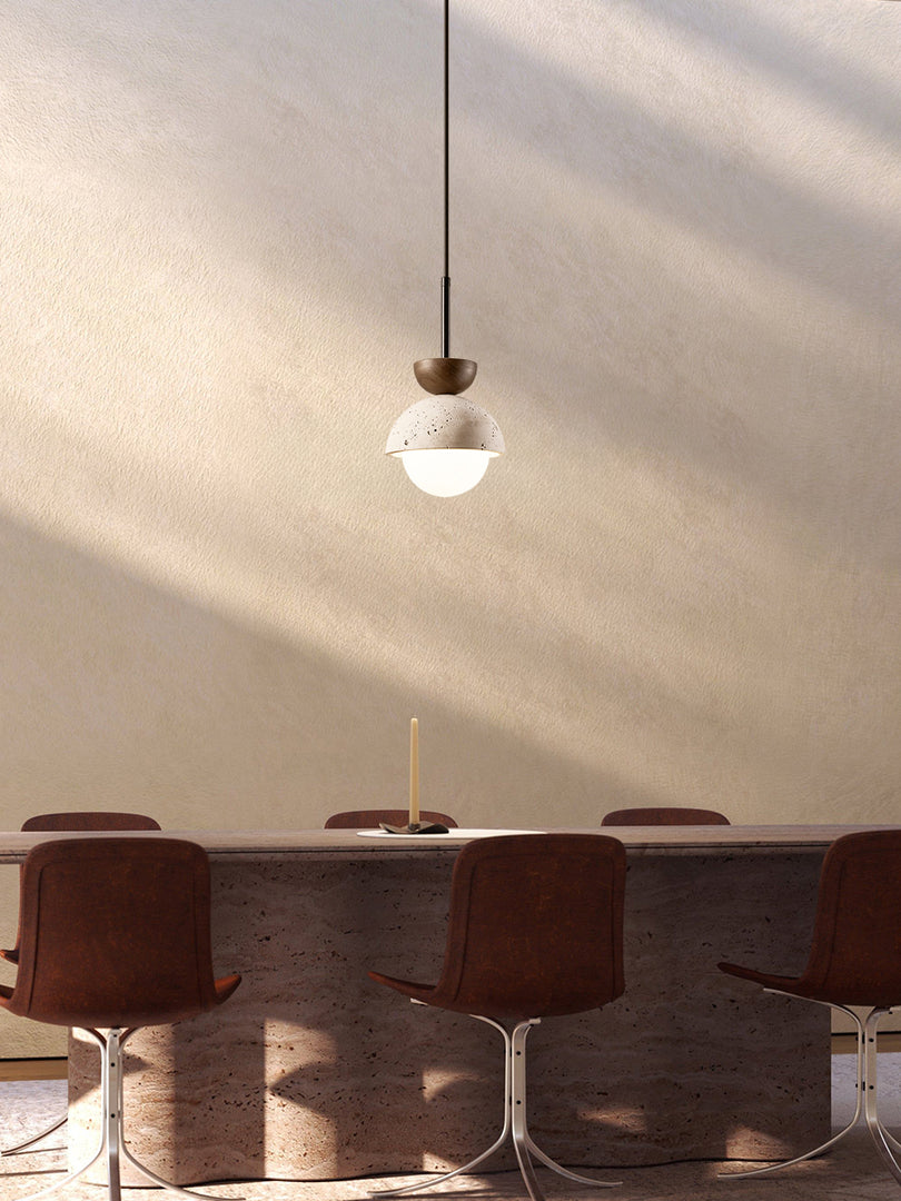 Modern Minimalist Hemisphere Travertine Wood Pendant Lamp