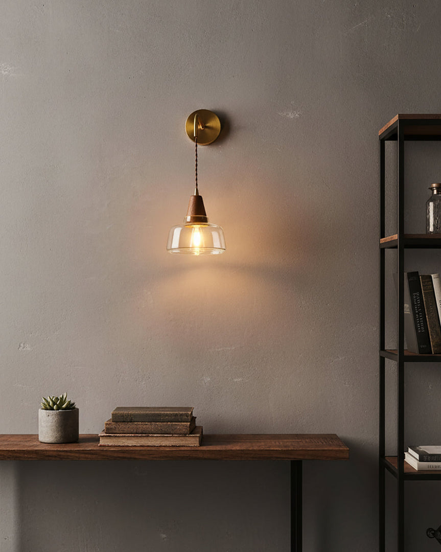 Clear Bell Glass and Brass Plug-In Wall Lamp product view