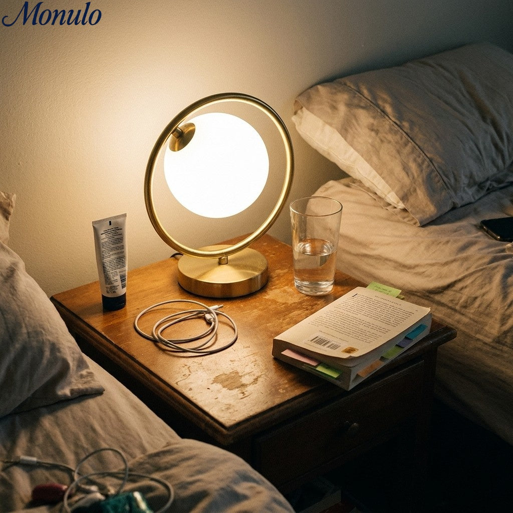 Modern Gold Frame Desk Lamp – Suspended Globe Light for Bedside and Home Office