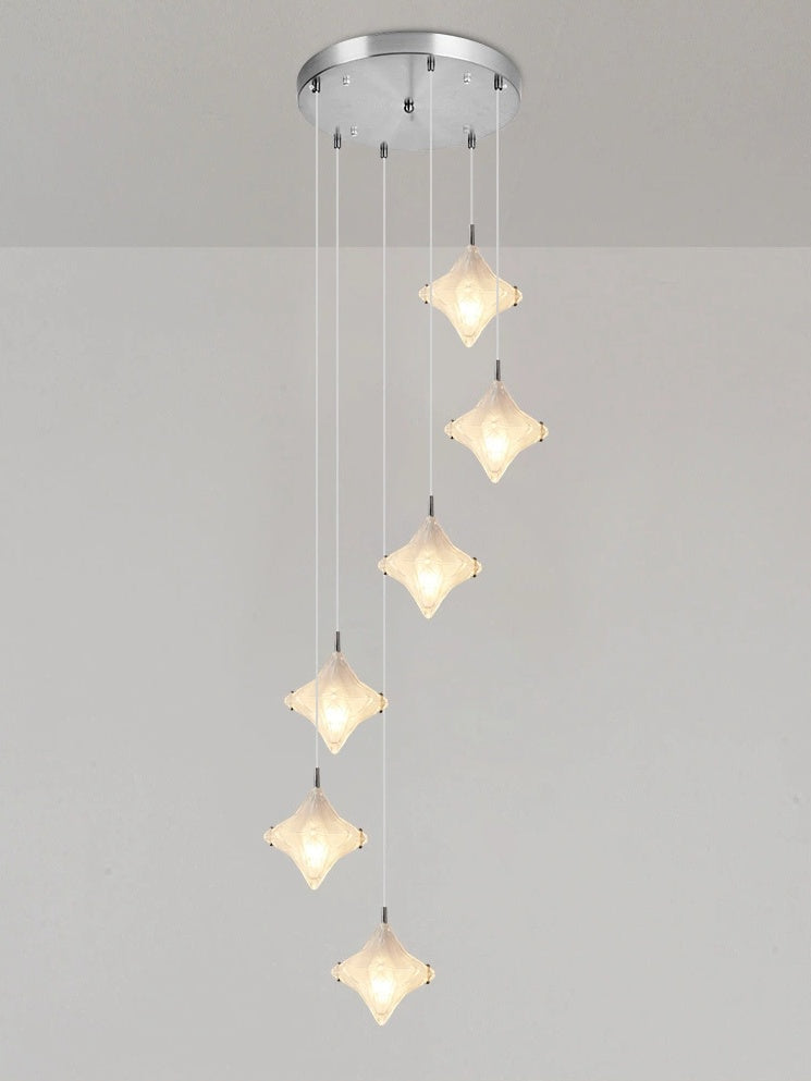 Art Deco Stern Treppenpendelleuchte – Mattglas Hängeleuchte – Astris Altair