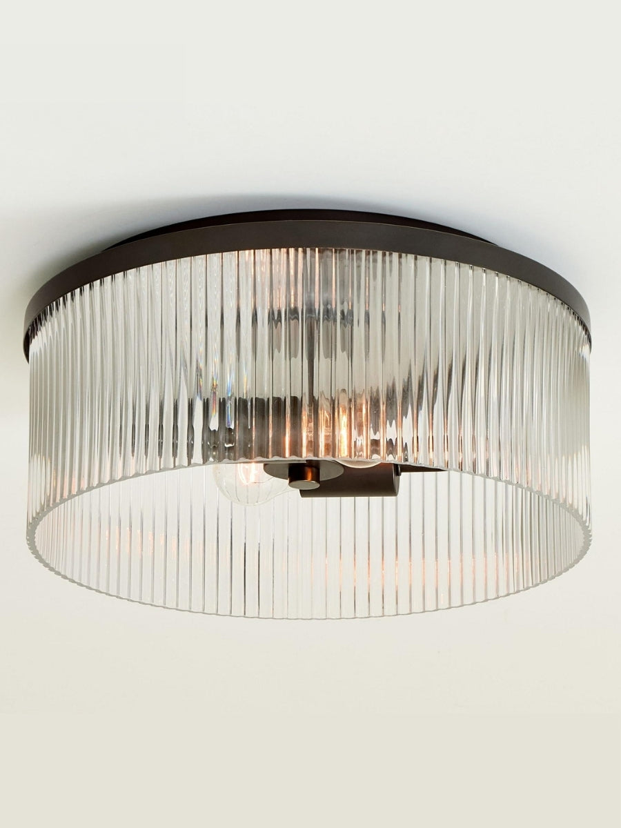 Bravira Elegant Ribbed Glass Flush-Mount Ceiling Light – Modern Low-Profile Fixture for Bedroom