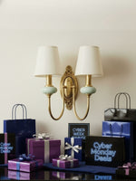 Load image into Gallery viewer, Rowan Classic Fabric Shade Sconce – Ceramic Wall Light for Hallway or Bedroom
