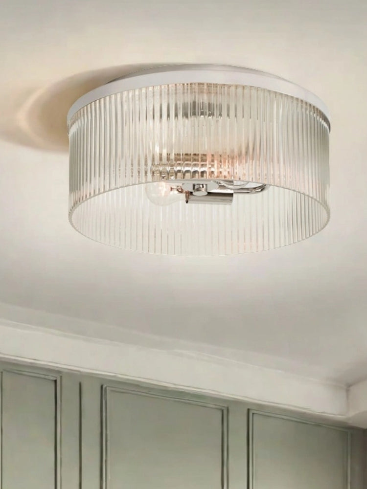 Plafonnier semi-encastré à nervures - Design encastré en verre avec finition dorée