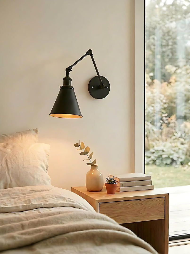 Apliques de pared para dormitorio con brazo oscilante de metal Conique - Lámpara industrial con brazo oscilante, aplique de pared ajustable 