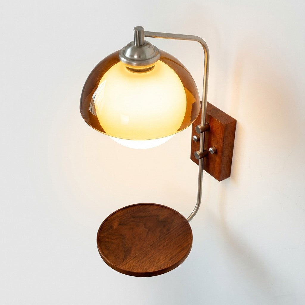 Applique murale Sunset Vintage Modern – Lampe à double abat-jour de la série Sunset avec base texturée en bois