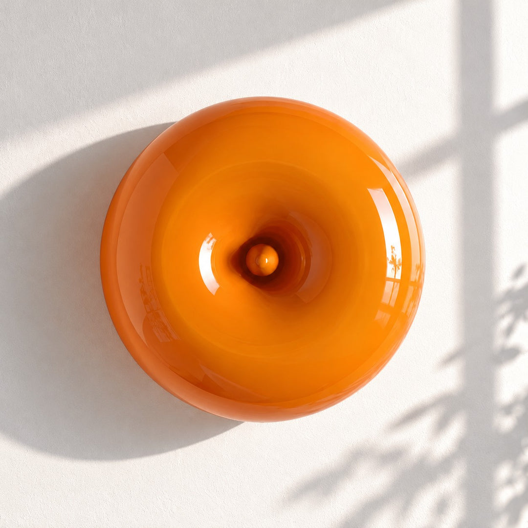 Round Disc Centre Button Blown Glass Wall Light