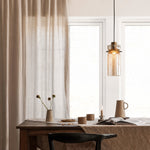 Cargar imagen en el visor de la Galería, Vintage Brass Crackle Glass Pendant Light