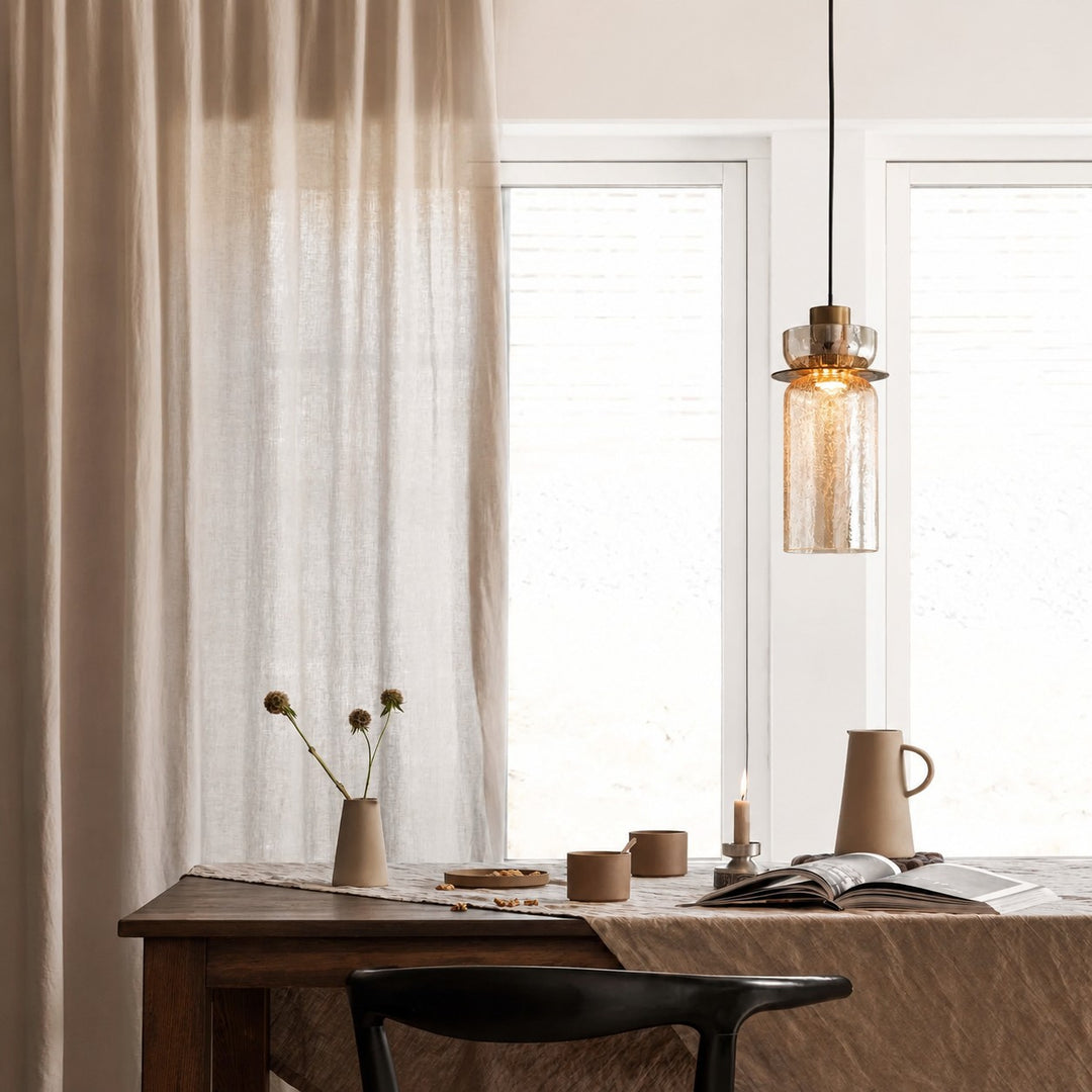 Vintage Brass Crackle Glass Pendant Light