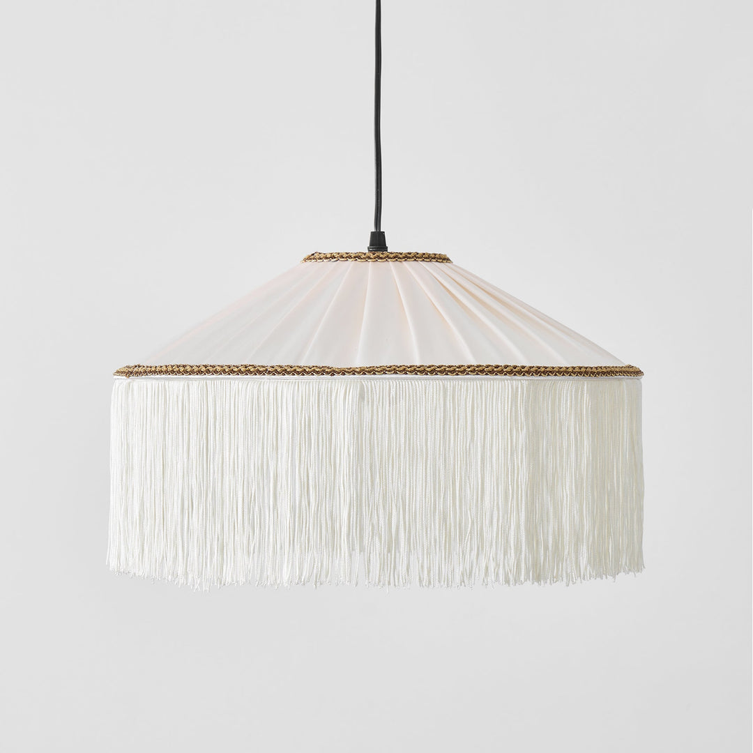 Beige Pleated Fabric Fringe Plug-In Pendant