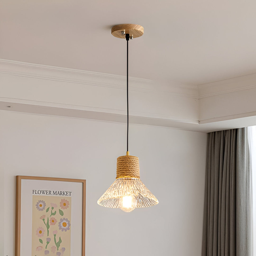 Nordische Hanfseil Glas Pendelleuchte