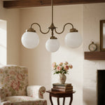 Load image into Gallery viewer, Glorica Glass Vintage Globe Chandelier - Brass 3-Light Frosted Glass Hanging Fixture

