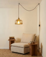 Load image into Gallery viewer, Textured Amber Glass Plug-In Swag Pendant