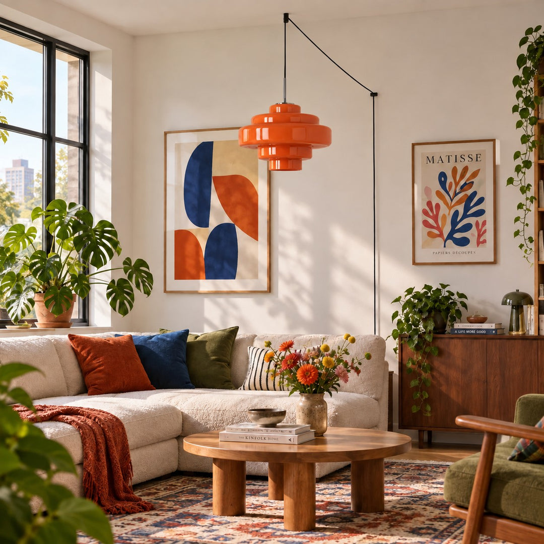 Koloro Millie Plug-In Glass Pendant Light - Retro Colorful Pendant for Modern Interiors