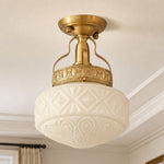 Load image into Gallery viewer, Beige embossed glass ceiling light in a softly furnished room