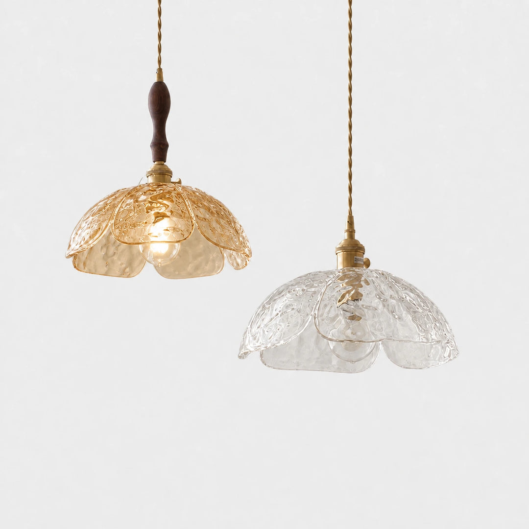 Two-light clear and amber flower pendant combination