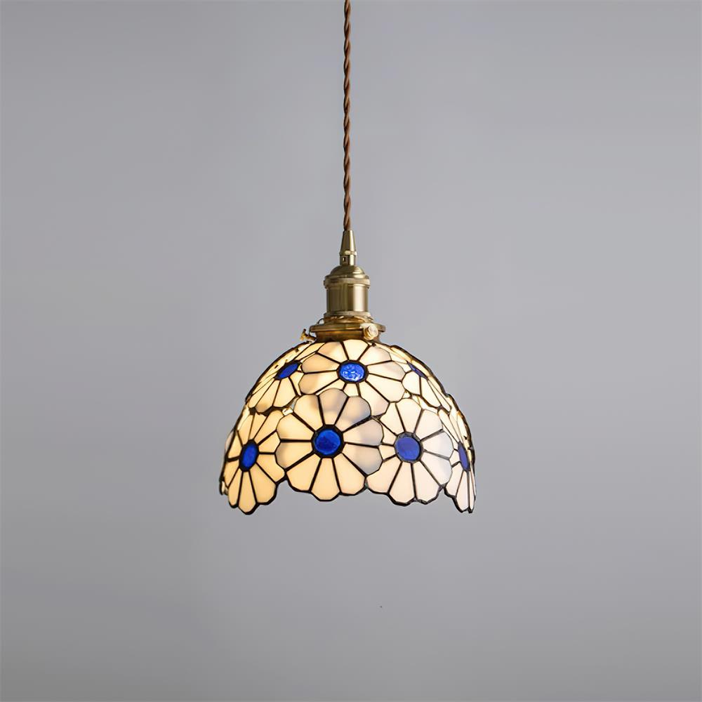 Brass Stained Glass Plug-In Pendant