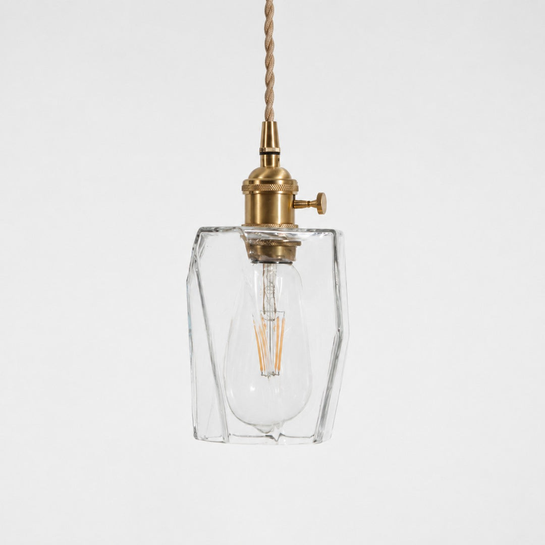 Style X textured glass shade with antique brass E27 socket, front view