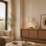Bild in Gallery-Viewer laden, Black and White Polka Dot Wood and Fabric Pendant Lamp