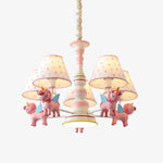 Cargar imagen en el visor de la Galería, Pink kids room chandelier with five fabric shades