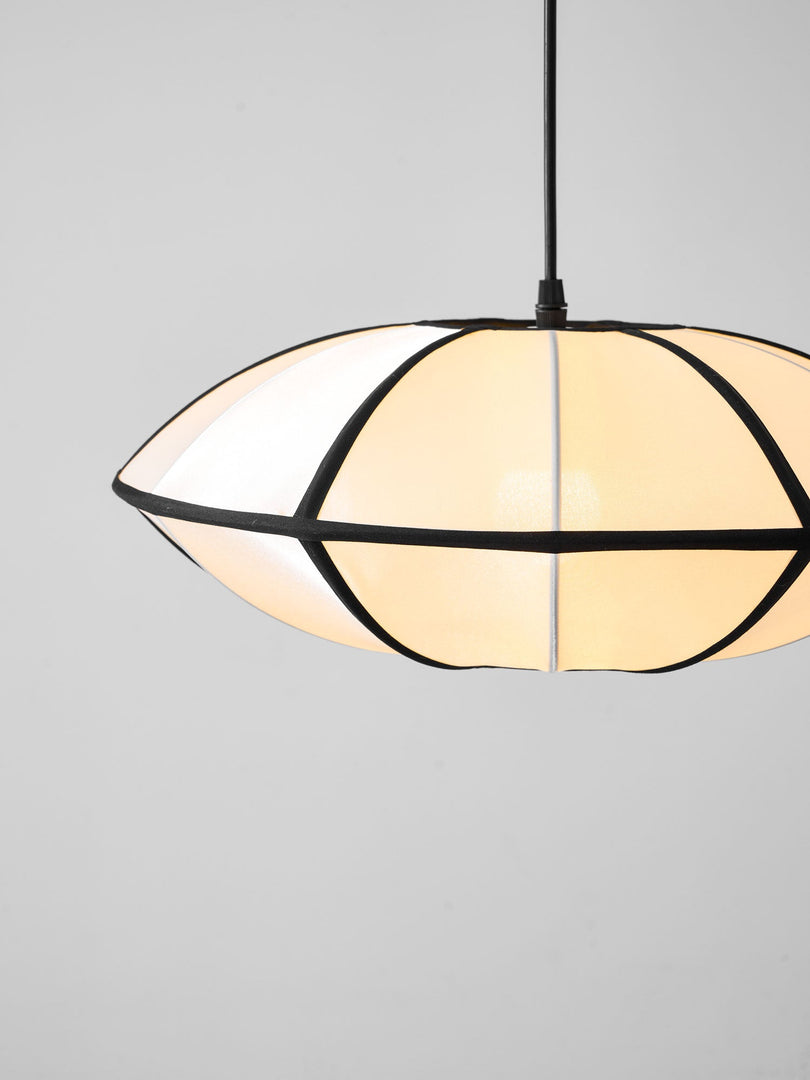 Black Metal White Fabric Plug-In Swag Pendant
