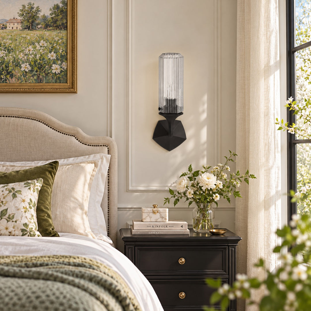 Ridged Shade Armed Cup Metal Plate Wall Light