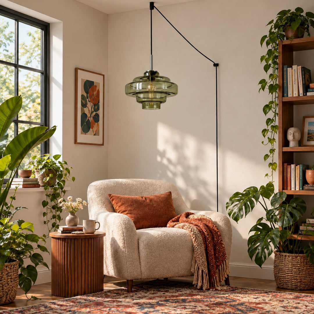Koloro Millie Plug-In Glass Pendant Light - Retro Colorful Pendant for Modern Interiors
