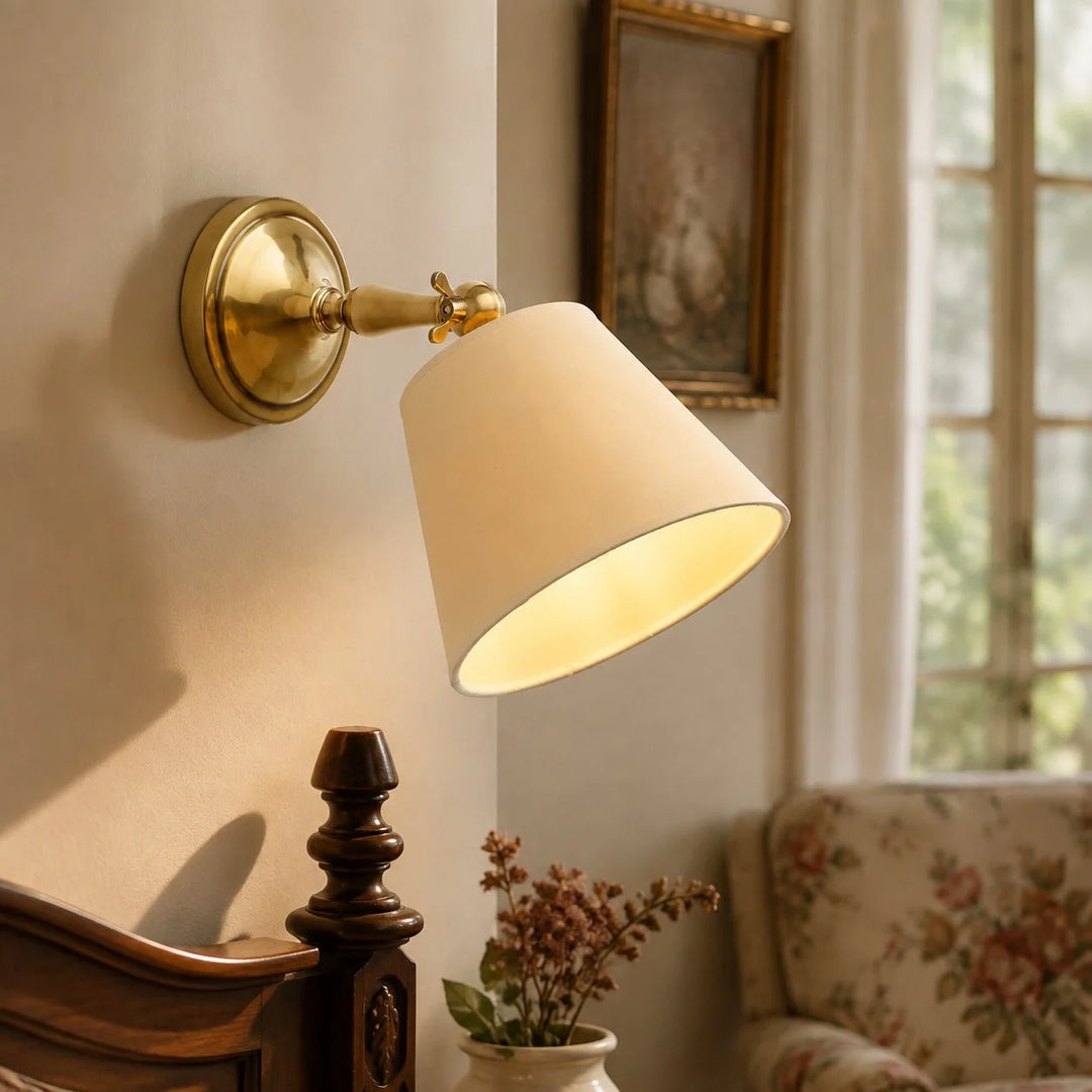 Vintage Brass Wall Sconce with Fabric Shade