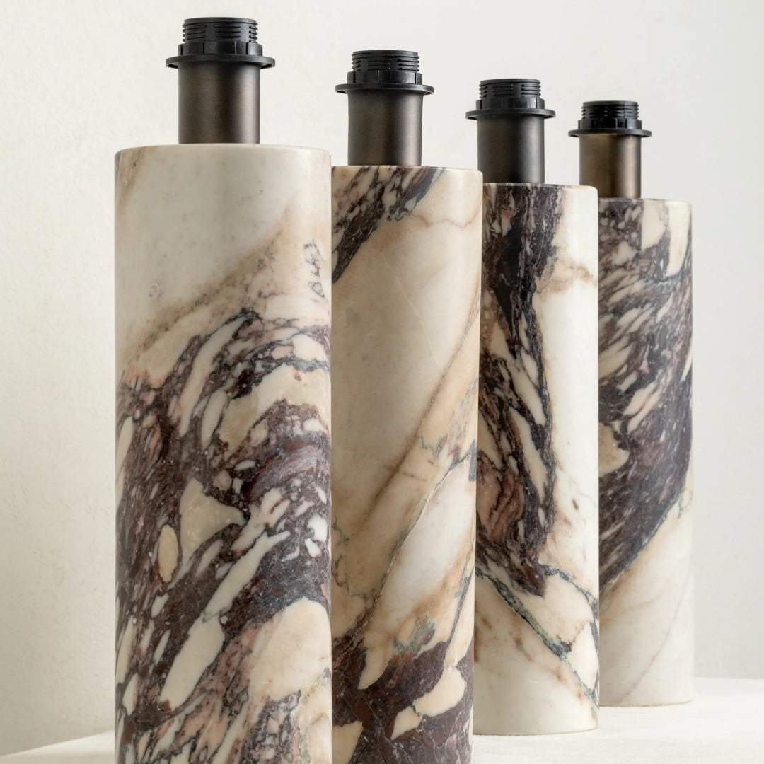 Cavilon Modern Artisanal Marble Accent Table Lamp with Soft Fabric Shade for Living Room and Bedroom