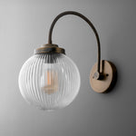 Load image into Gallery viewer, Glorica Glass Aged Brass Wall Sconce - Ribbed Glass Shade Industrial Style Lighting
