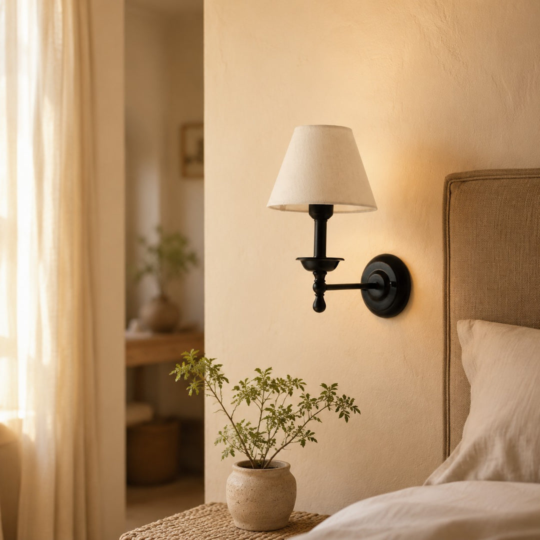 Aplique de pared vintage con pantalla de tela