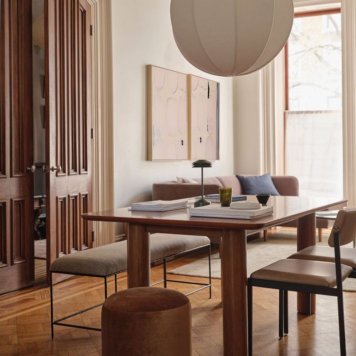 Lámpara colgante Alvian: pantalla de lino con altura ajustable para un comedor acogedor