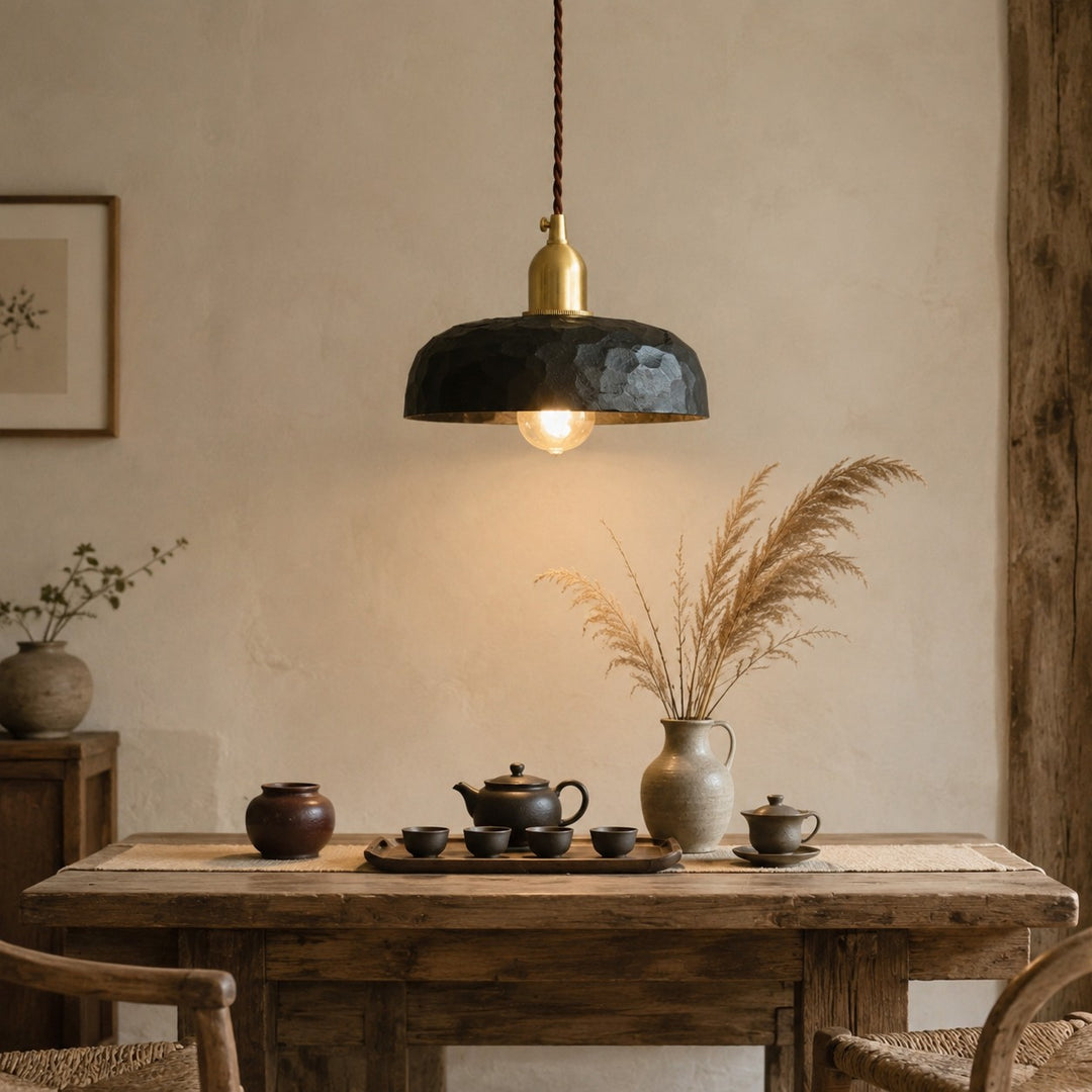 Hand-carved Wabi-Sabi wood pendant lamp