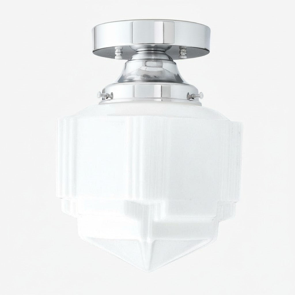 Geotower Glass Art Deco Opal Glass Flush Mount Ceiling Light – Modern Deco Indoor Accent Light for Living Room