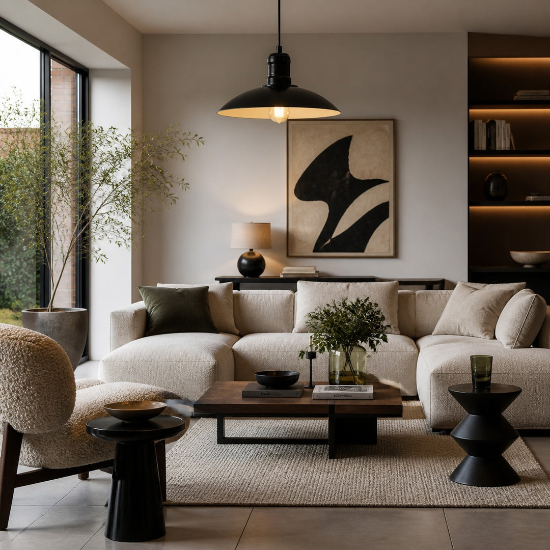 Matte Black Wide Dome Pendant Light