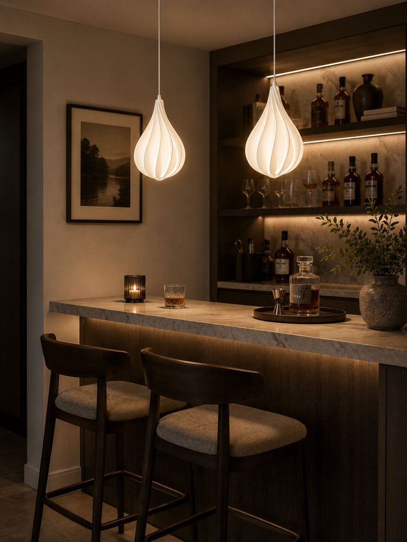 White Spiraling Polymer Teardrop Pendant Light