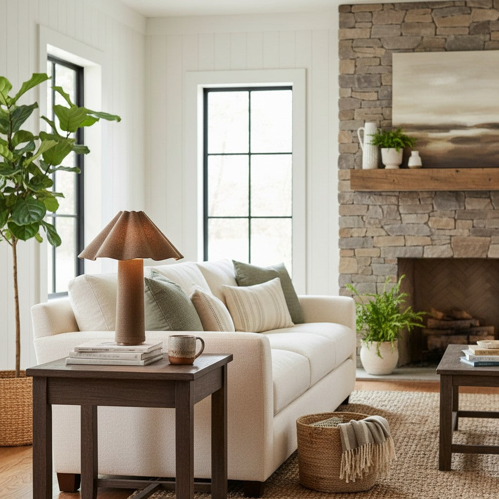 Weavara Fabric-Covered Modern Accent Table Lamp for Nightstands and Desks