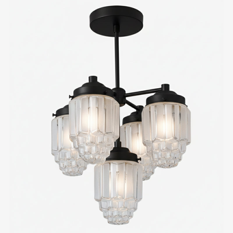 Tierlux Glass Chandelier – Vintage Brass Globe Lighting Fixture