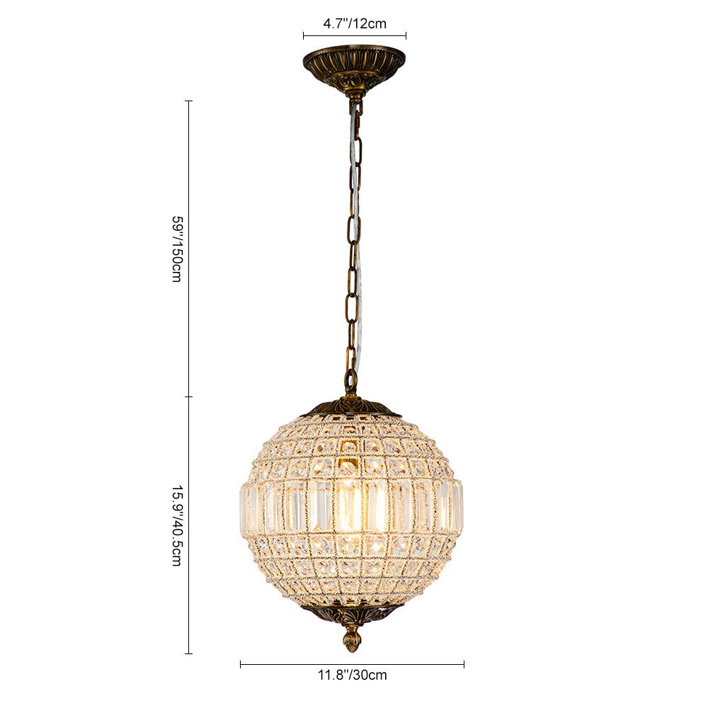 Lustre globe en cristal vintage luxueux avec finition en laiton antique