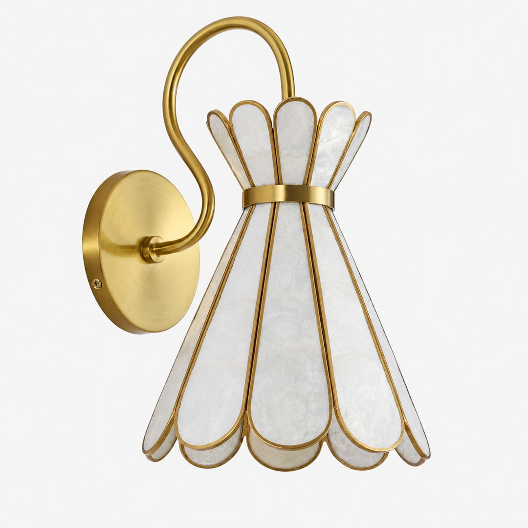 Brass Band Hourglass Shade Capiz Petal Wall Light
