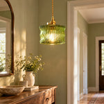 Cargar imagen en el visor de la Galería, Green willow glass pendant light in an entry